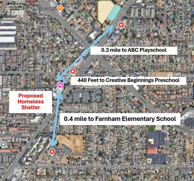 Map showing Bristol Hotel proximity to residential areas